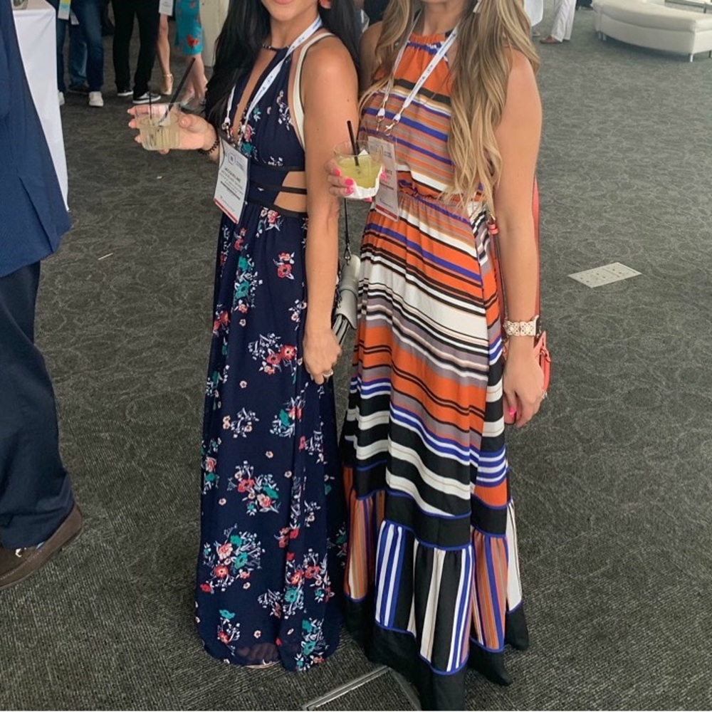 Express Maxi Dress Open Back Floral Navy Blue